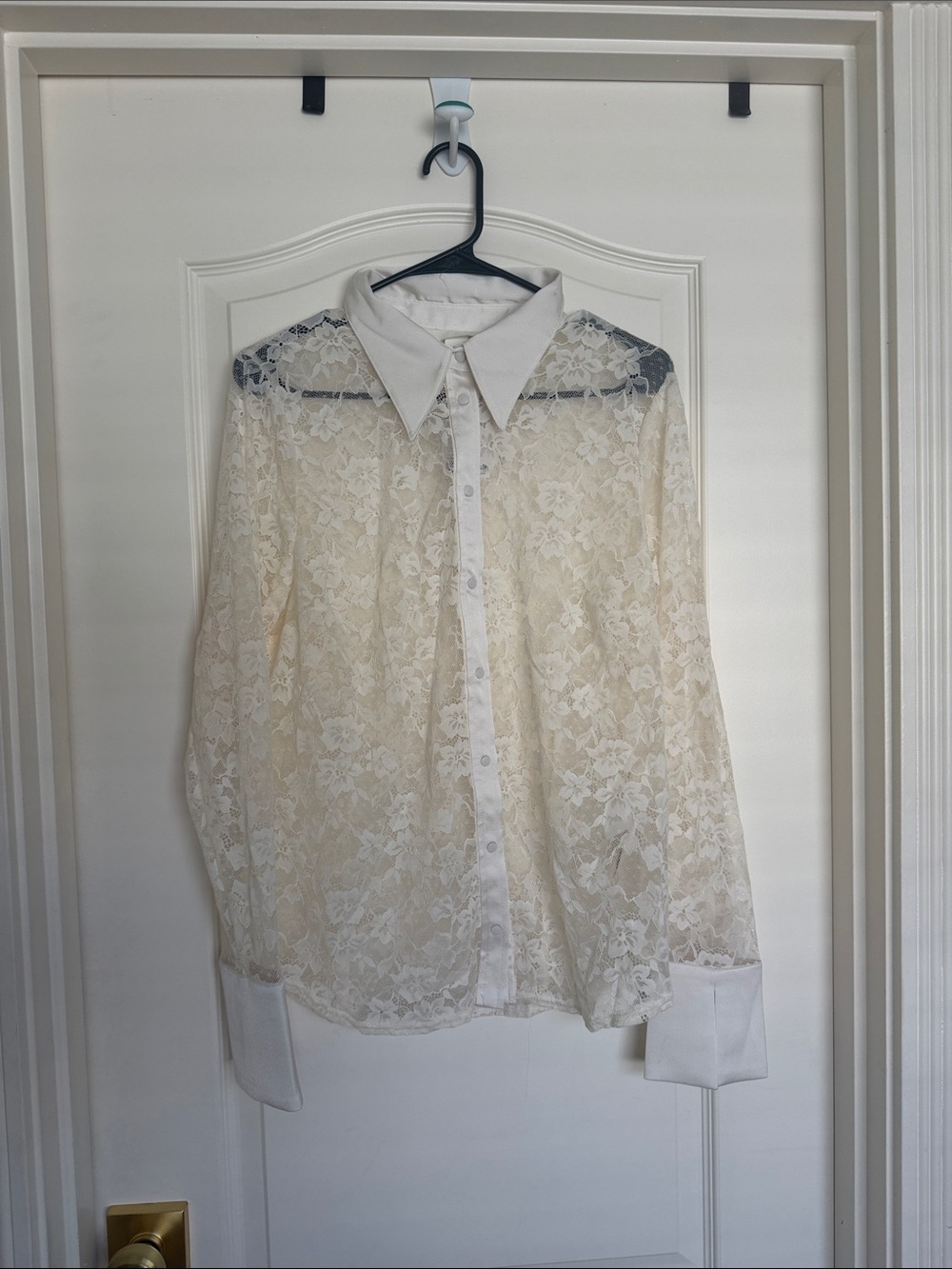 Sheer Floral Lace Button-Up Blouse in Ivory H&M